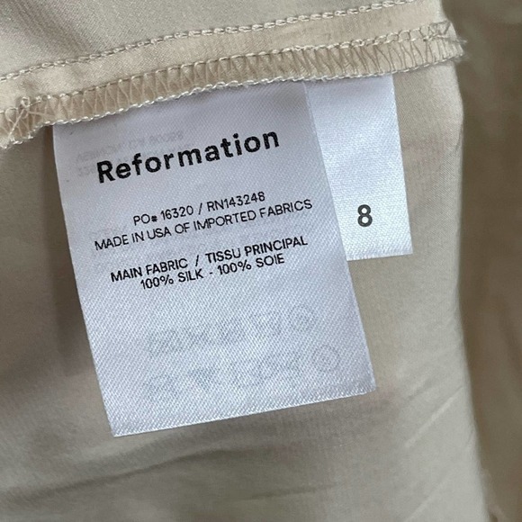 Reformation Off The Shoulder Side-Slit Silk Champagne Midi Dress Almond Cream 8 - Picture 16 of 16